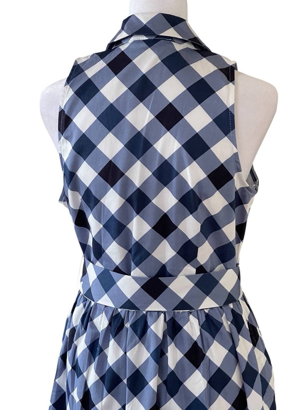 Tommy Hilfiger Navy Blue White Check Shirt Dress Sz 4 Sleeveless Pockets Tie NWT - Picture 9 of 14